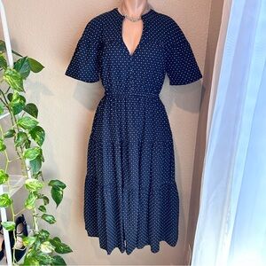 Madewell Dobby V-Neck Tiered Midi Dress